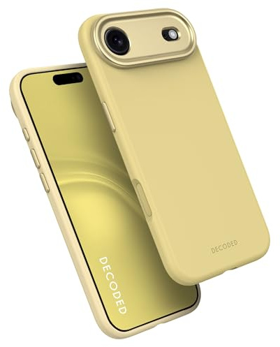 Decoded Silikonhülle für iPhone 17 Air, Premium Soft-Touch, Antibakterielle Beschichtung, MagSafe Kompatibel, Fallschutz, Kratzfest, Metallknöpfe, Fester Griff, Gelb