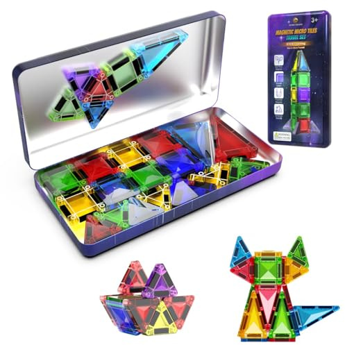 Desire Deluxe Mikro Magnetische Bausteine – STEM Lernspielzeug im Reiseformat, Magnetspielzeug für Kinder, Montessori Magnetblöcke für Jungen & Mädchen ab 3 Jahren (28 Stück – Mehrfarbig)