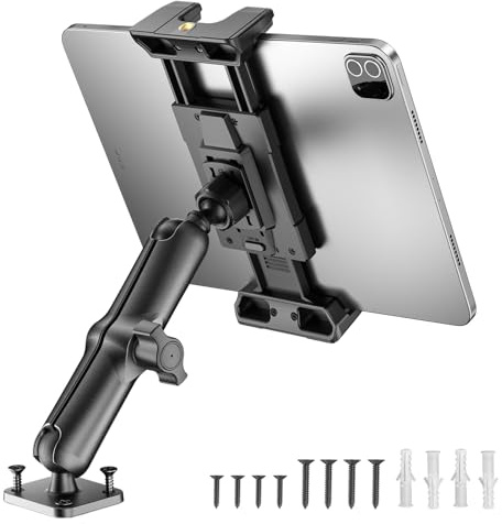 OHLPRO Soporte Tablet Coche Salpicadero, Soporte para iPad Coche con Brazo Aluminio Ajustable de 15 cm, para Camione Cocina Pared, Compatible con 5-13 iPad Pro Mini Air iPhone 17 Galaxy Tab Kindle