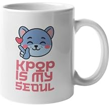 Close Up Kaffeetasse Cute Cat Mug KPOP is my Seoul | Coole Spruchtasse mit Finger-Heart Design für Büro, Homeoffice & Alltag | Becher aus Keramik | fancy Geschenk für K-Pop Stans, Kollegen | 330ml