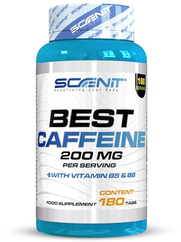 Best Caffeine - Cafeína Anhidra 200 mg con Vitamina B5 y Vitamina B6-180 tabletas - Cafeína Pura con Dosis Elevada, de Efecto Rápido