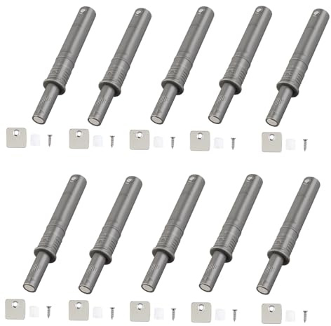 10 Pack Push to Open Door Catches, Push Door Closer Catches Latches Release, Magnetic Invisible Door Opener Press Device Hidden Rebound Cabinet Door Concealed Pull Free Handle, Short 73mm,Grey