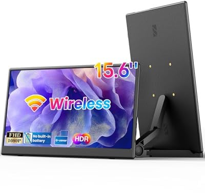 15,6 Portatile Monitore Senza fili WiFi 1080P (2026) IPS | Estensione Dello Schermo Laptop Supporta AirPlay/ Miracast ,HDMI,USB C per PC/Cellulare /PS3/4 Wireless Portatile Monito
