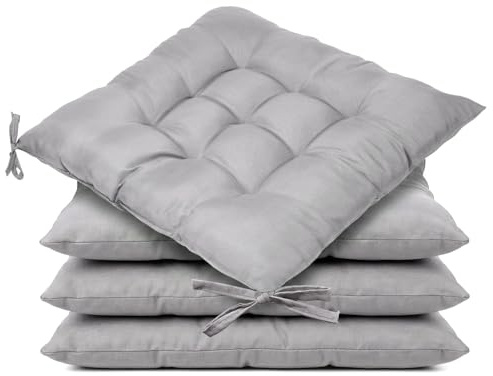 APXEL 4 Pack Seat Pads for Dining Chair, 40x40cm Seat Cushions with Straps | Comfortable Washable Chair Pads for Kitchen, Office, Garden, Patio, and Outdoor Use (Grey)