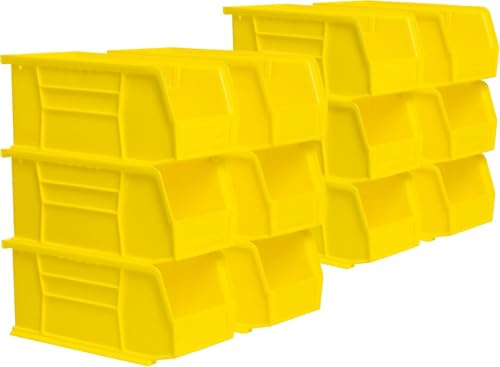 Akro-Mils 30230 AkroBins Plastic Storage Bins, Space-Saving Stackable Bins for Garage, Pantry, Craft Organization, 11-Inch x 5-Inch x 5-Inch, Yellow, 12-Pack