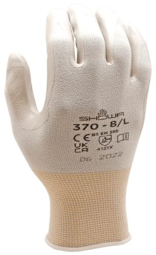 SHOWA 370W, Mechanical and Industrial Protective Gloves, Nitrile Palm Coating, Lightweight, White, 1 Pair, Size X-Small