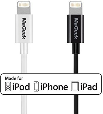 MaGeek® [Pack de 2 1.0m de Apple MFi Certificado Cable Lightning a USB para iPhone X/8 Plus/8/7/7 Plus/6s/6s Plus/6/6 Plus/5s/5, iPad mini/4/3/2, iPad Pro Air 2 (Negro + Blanco)
