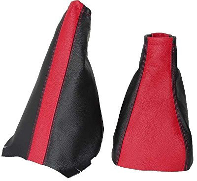 Passend für Opel Vauxhall Corsa C 2000–2006 Gear Handbremsmanschette schwarz/rot Italienisches Leder