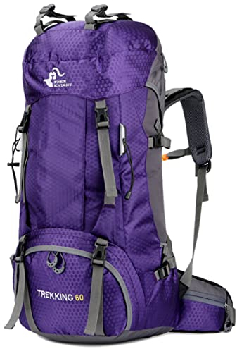 Bseash 60L Wasserdichter leichter Wanderrucksack mit Regenschutz, Outdoor Sport Tagesrucksack Multifunktions Reisetasche für Klettern Camping Reisen (Lila)