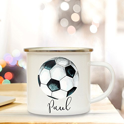 ilka parey wandtattoo-welt Emaillebecher Camping Tasse Fußball Kaffeetasse Geschenk für Fußballer & Fußballerin mit Name Wunschname eb198