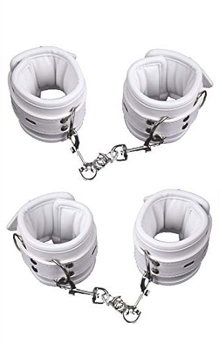 chenyesun Leder Hand und Fuß Fesseln gepolstert Handfesseln Fußfesseln Fesselset (Hand+Fuß, Weiß)
