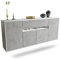 Dekati Sideboard Flint hängend (180x77x35cm) Korpus Weiss matt - Front Beton Optik - Push to Open - Leichtlaufschienen