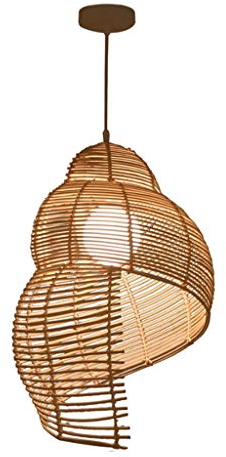 Rattan Hängeleuchten Bambus Gewebt Muschel Kreative Persönlichkeit Kronleuchter E27 Hängelinie Höhenverstellbar Pendellampe Restaurant Wohnzimmer Balkon Café Korridor Bar Pendelleuchten,Woodcolor,35cm