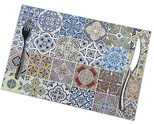 Table Placemats Set of 6 Set of 48 Ceramic Tiles Patterns Rectangular Table Mats Heat-Resistant 45 X 30 cm