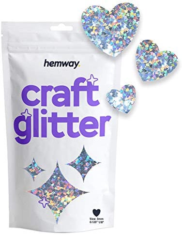 Hemway Craft Glitter - Heart Shaped 50g Silver Holographic | Metallic Sequin for Resin & Epoxy Crafts | Supplies for Tumblers, Cards, Jewellery, Candle, Hair, Face, Body & Nail Art