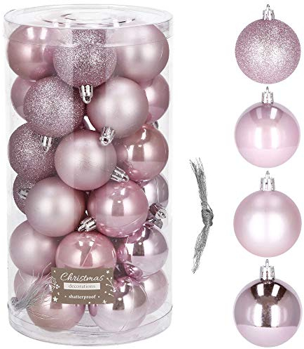 SPRINGOS Christbaumkugeln Kunstkugel 30 Stück Ø 7 cm Ornamente bruchsicher Traditionelles Thema Weihnachtsdeko Weihnachten (Rosa)
