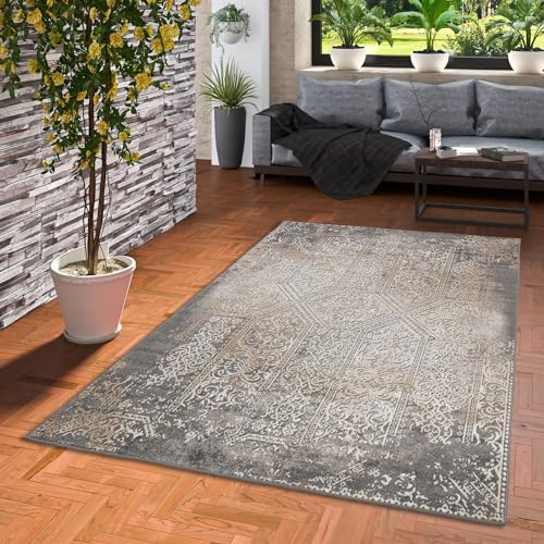 Pergamon Designer Teppich Tawira Vintage Klassik Silber, Modernes Orient Muster, Super Weicher Flor, Schadstoffgeprüft, Pflegeleicht, Für Parkett und Fußbodenheizung geeignet