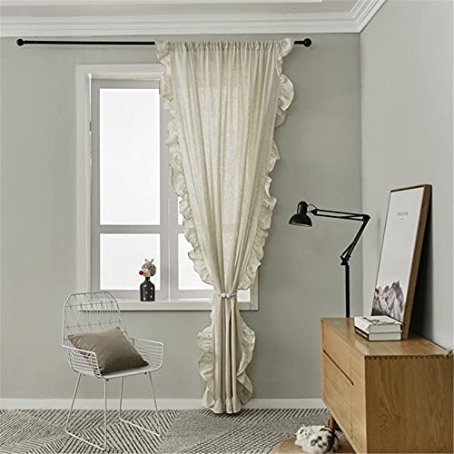 SWECOMZE 1er-Pack Vorhänge Boho Vintage Rüschengardine Shabby Chic Gardine Schal Vorhang Fensterschal für Wohnzimmer Schlafzimmer (Beige,BxH:150 * 160cm)