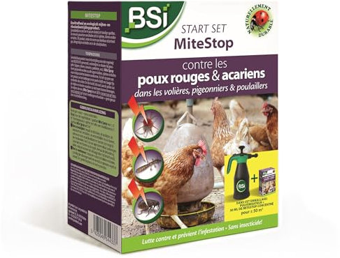 BSI - Start Set Mite Stop - Kit Contre Les Poux Rouges - Combat Et Prévient Naturellement - sans Pesticides - Protège Poules Ou Oiseaux d'Ornement - Jusqu'à 50 m²