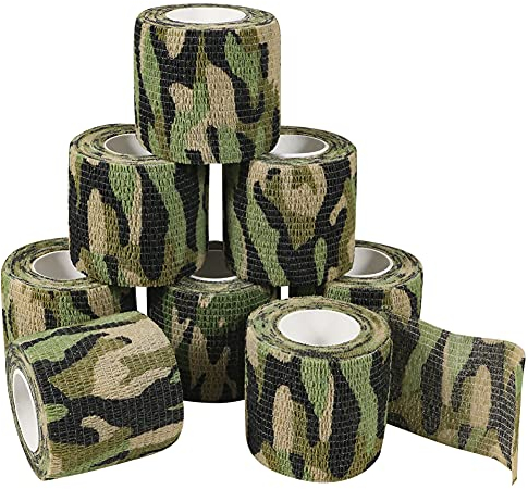 QiGui 8 Rollen Selbsthaftende Cohesive Bandage Camouflage Klebeband Kohäsive Bandage Pflasterverband Fingerpflaster Haftbandage Verband Fixierverband Elastische Binde Für Jagd Sport im Freien 5cm