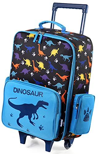 VASCHY Rucksäcke für Kinder, Schulranzen mit Rollen, für Mädchen, Jungen, Koffer, Kinder, 40,6 cm (16 Zoll), Rucksack mit Rollen, wasserfest, für Schule, Reisen, Wochenende, Schwarzer Dinosaurier, one