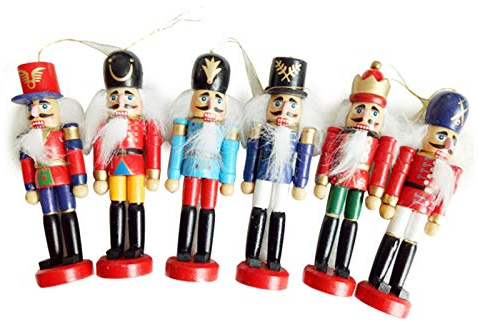Richolyn 6-Teiliges Set Nussknacker Holzanhänger, Weihnachten Figur Baumbehang Dekofigur Einzigartig Weihnachtsschmuck Für Weihnachtsbaum Ornamente