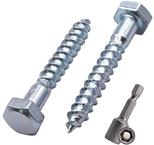 Marcopol Confezione da 80 viti DIN 571 in acciaio zincato esagonale per legno, M6 x 40 mm, viti per autobus, viti esagonali, bulloni a testa cilindrica (80 mm), argento