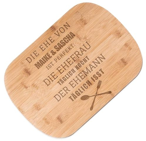 Maverton Bambusholzbrett mit Gravur, Schneidebrett aus Bambus, Küchenbrett | Größe: 35x25 cm, für Paare, zum Hochzeitstag, zur Hochzeit, zu Weihnachten, Ehe