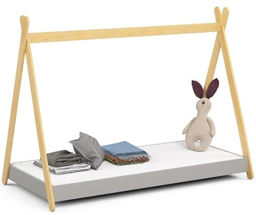 ADGO GEM Set Kinderbett + Matratze, Bett ohne Rahmen, fürs Kinderzimmer, Jugendbett, Hausbett, Bettenhaus mit Lattenrost, für Kinder Jugendzimmer, Tipi Zeltbett (Versand in 2 Paketen) (180x80, Grau)