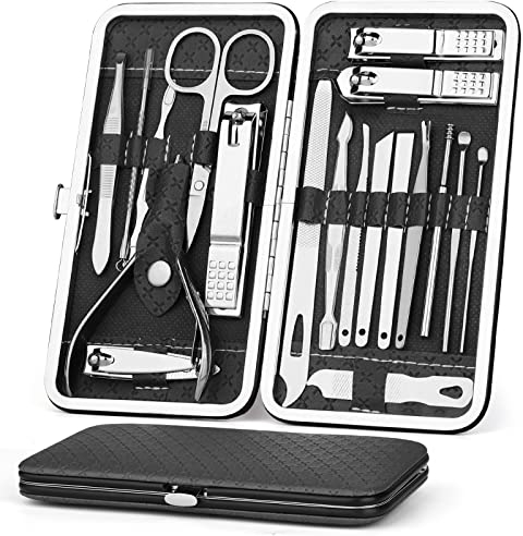 Coolzon Set de Manicura y Pedicura, de 19 Piezas, Damas y Hombres, Conjunto Completo con Todo Para el Cuidado de Manos y Pies, Clip de Uñas de Acero Inoxidable,Negro