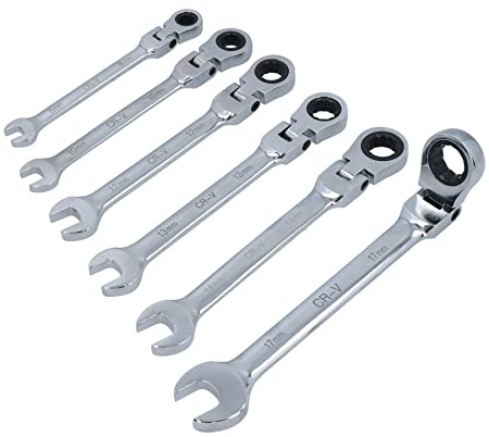 Professional Flexible Head Ratchet Spanners Wrench 6pc Set 8mm - 17mm