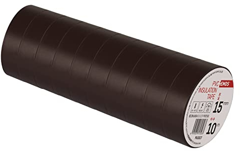EMOS Cinta aislante de PVC marrón, 10 unidades, 15 mm x 10 m, grosor de cinta de 0,13 mm, autoadhesiva, alta resistencia a la tensión y rango de temperatura de aplicación, resistente a los rayos UV,
