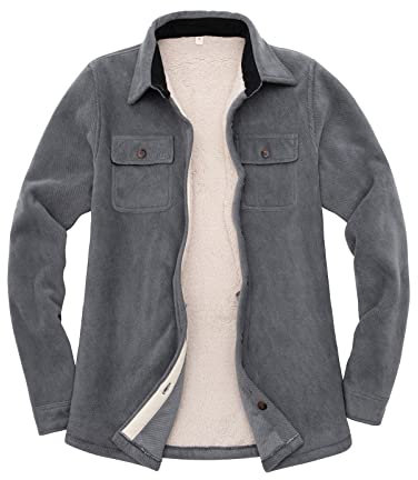 ThCreasa Plaid Flannel Jacket Women Sherpa Fleece Lined Button Down Fuzzy Warm Flannel Shirt Jacket Women Light Grey M