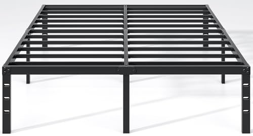 NEW JETO Metal Bed Frame,Queen Size Bed Frame with Storage Space,Heavy Duty Sturdy Mattress Foundation,Easy Assembly,No Box Spring Needed, Black,14 Inch,Queen,Bedroom Furniture