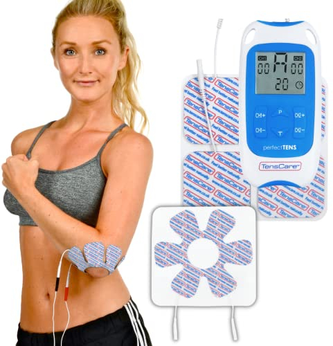TensCare Perfect TENS – TENS-Gerät mit 16 Elektroden für Schmerzlinderung, Klinisch Erprobte Programme für Rückenschmerzen, Arthritis, Chronische Schmerzen, 2 Kanäle