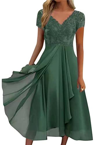 Minetom Femme Robe De Cocktail Soirée Bal en Dentelle Mousseline Manche Courte Promo Demoiselle Honneur pour Fête Cérémonie Anniversaire Bal Mariage Robe C Vert L
