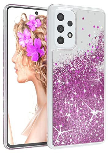 EAZY CASE Hülle kompatibel mit Samsung Galaxy A73 (5G) Schutzhülle mit Flüssig-Glitzer, Handyhülle, Schutzhülle, Back Cover mit Glitter Flüssigkeit, TPU/Silikon, Transparent/Durchsichtig, Lila