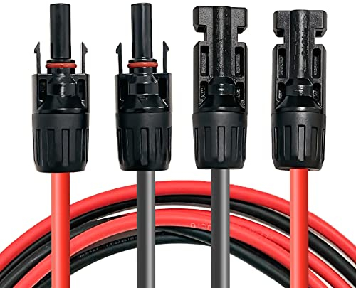 QILUCKY Profi-Verbindungskabel Verlängerungskabel (6mm²/4mm²),Solarkabel inkl. montierter beidseitig Solarstecker, rote und schwarze Linien (6mm²/5m)