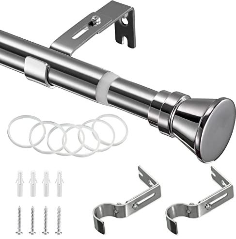 Bastone Tenda Argento, Bastone per Tende 76-204cm, Bastoni per Tende Allungabile con Estremità Piatta in Acciaio Inox per Camera da Letto, Soggiorno
