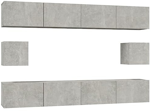 vidaXL 6-Piece TV Cabinet Set in Concrete Grey, Engineered-Wood, Sturdy and Durable, Wall-mounted Design, Ample Storage, Easy Assembly
