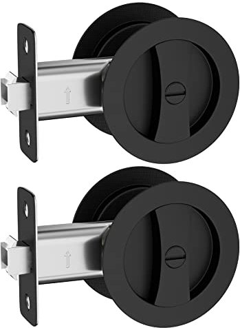 Pocket Door Lock, Matte Black Contemporary Privacy Round Pocket Door Hardware, Black Sliding Pocket Door Lock
