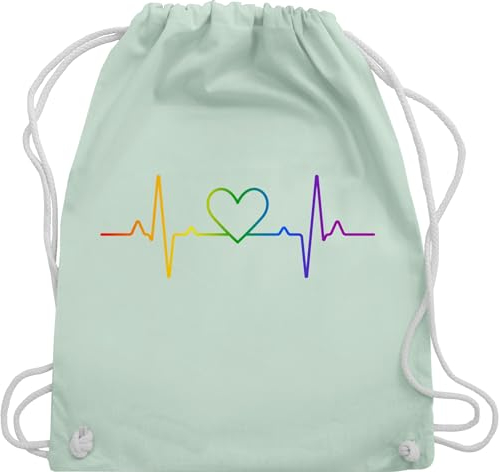 Turnbeutel Rucksack - LGBTQ Kleidung Flag - Herzschlag Regenbogen Pride - Unisize - Pastell Grün - lesbian gifts lgbtq+ beutel gay herz rucksackbeuteltasche lgbtqia lgbtq+regenbogen turnsackl lgbt