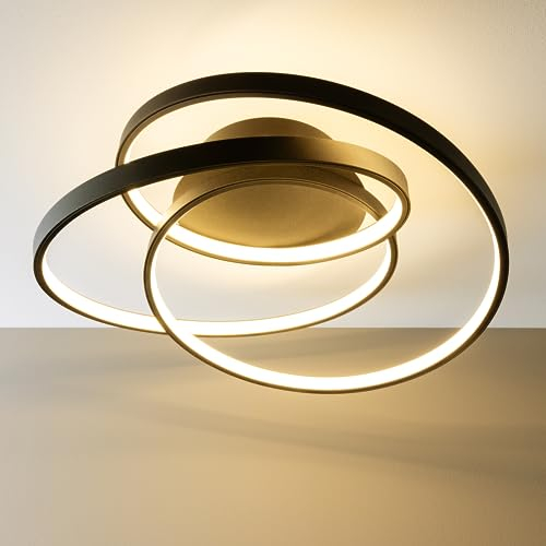 Lightbox schwarze Deckenlampe - dekorative LED Deckenleuchte - inkl. Leuchtmittel - mit warmweißem Licht (3000 K) - Helligkeit 4700 Lumen - 40cm Durchmesser - aus Metall/Kunststoff