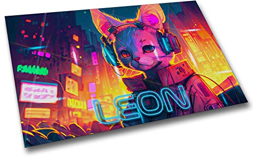 timalo® Gaming Metallposter personalisiert mit Namen | Gamer Metallschild | Magnet Montage | Wanddeko Wandbild Metall Schild Poster | Katze punk cyber 28 x 20 cm