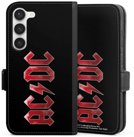 Klapphülle kompatibel mit Samsung Galaxy S 23 Handyhülle aus Kunst Leder schwarz Flip Case ACDC Logo Fanartikel