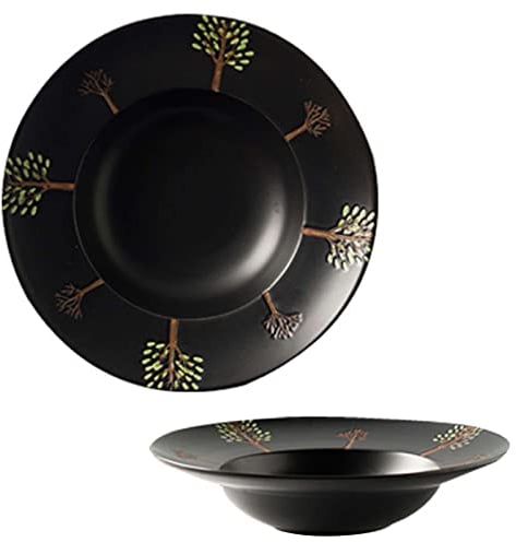 Plato Sopero Grande con Borde, Juego De 2, Cuenco De Pasta De Cerámica con Borde, Cuenco De Cocina para Servir Ensaladera, Cuenco para Microondas Horno Seguro-Azul Y Blanco-22x22x5cm