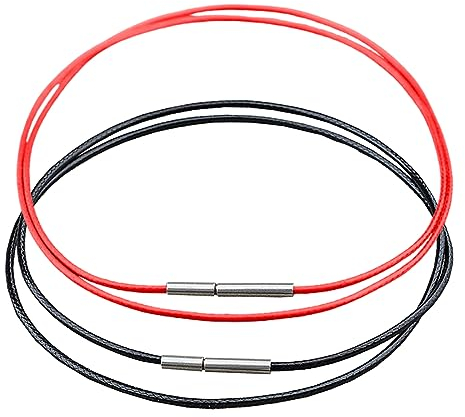 2 Stück Herren-Halskette aus Leder, 2mm/50cm Halskette aus Kunstleder Geflochten, Kunstleder Halskette, Lederband Kette mit Edelstahl Verschluss, Geschenke für Männer, Freunde (Schwarz und Rot)