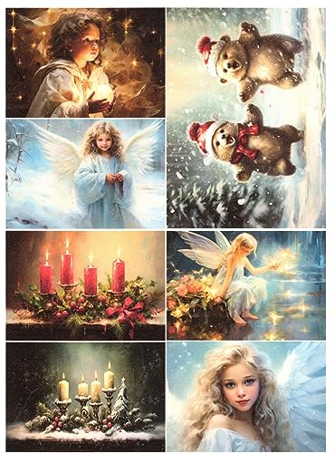 Josys Bastelmärchen Reispapier A4 Strohseide Decoupage Weihnachten Engel Teddys Kerzen RE3981