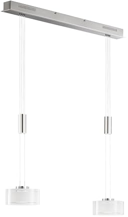 Fischer & Honsel Pendelleuchte, Lavin | nickelfarben matt/chromefarben | L: 64 cm, B: 20 cm | Höhenverstellbar 100-160 cm | über Wanddimmer stufenlos dimmbar | 60968 | EEG: F