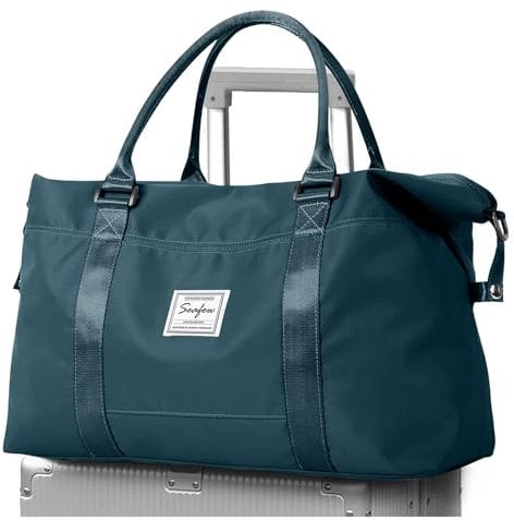 Reisetasche Damen Sporttasche 40x20x25 Ryanair Handgepäck Tasche Weekender Bag Schwimmtasche Wasserdicht Travel Duffle Bag Fitnesstasche Trainingstasche für Reise Gym A04-Pfefferblau